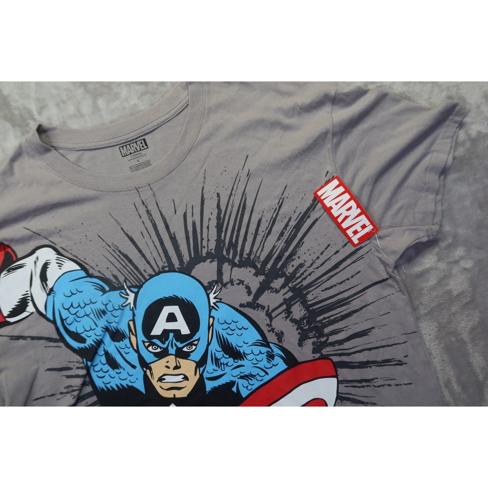 Marvel Captain America Running Gray T Shirt Men's Size L New NWT - Picture 2 of 6